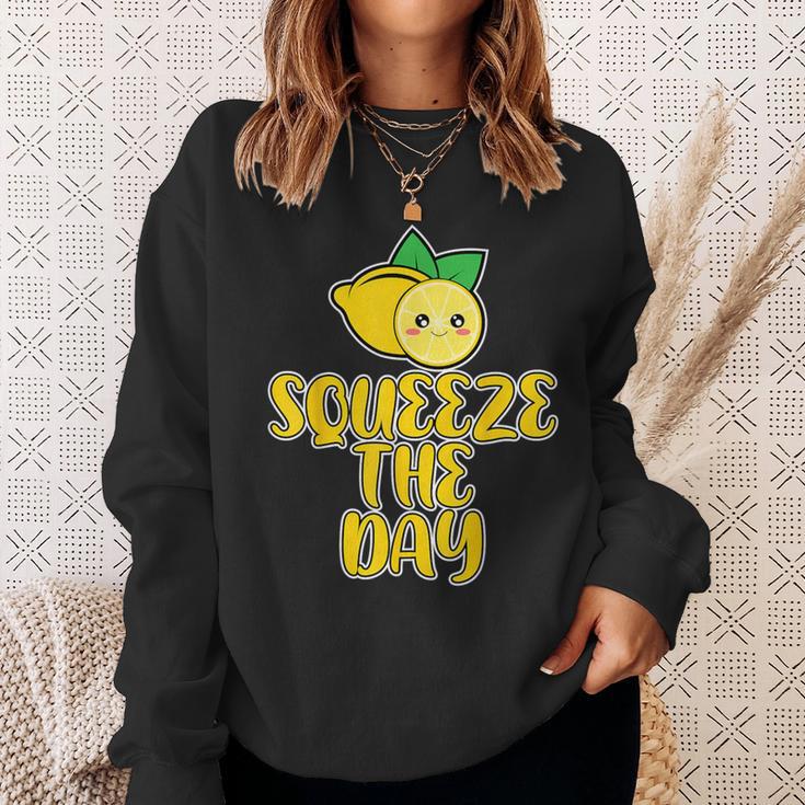 Squeeze The Day Vitamin C Small Evergreen Tree Yellow Lemons Sweatshirt Gifts for Her