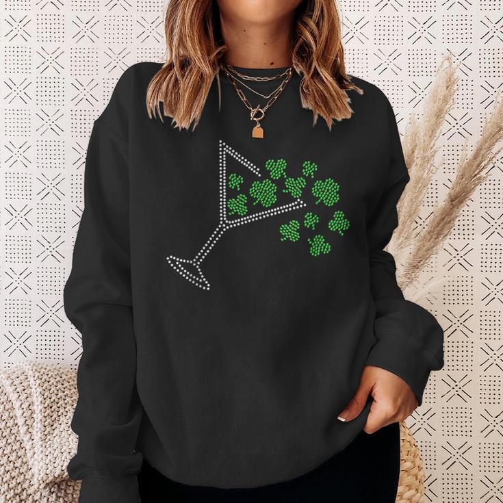 St Patrick's Day Martini Clover Bling Rhinestone Paddy's Day Sweatshirt Gifts for Her