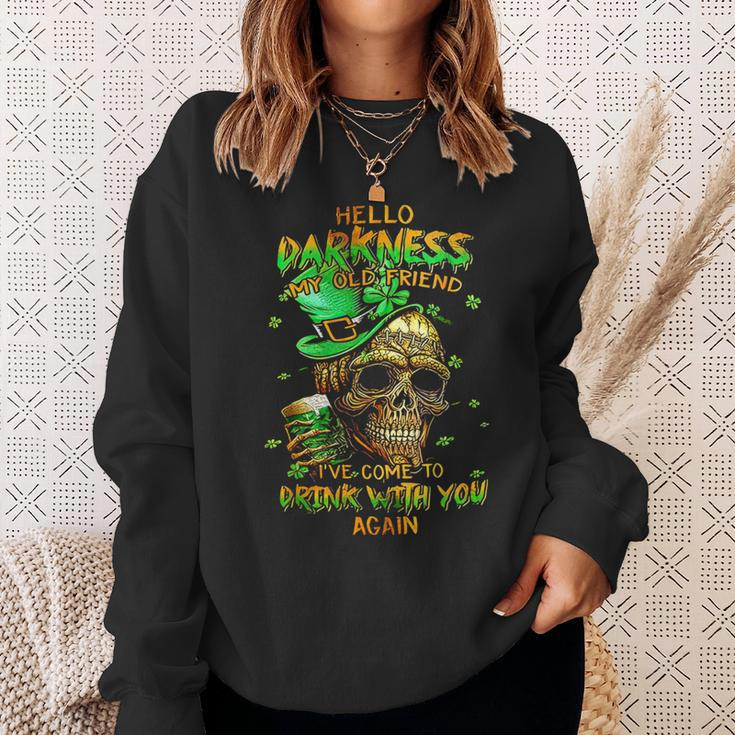 St Patrick's Day Skull Hello Darkness My Old Friend Sweatshirt Gifts for Her