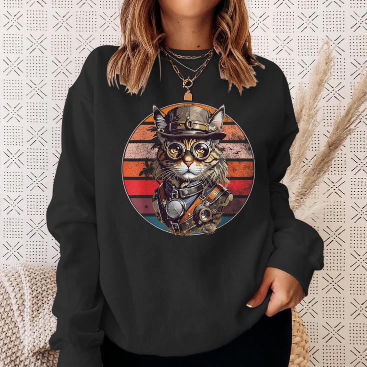 Steampunk Cat Retro Sunset Glasses Hat And Watches Sweatshirt Geschenke für Sie