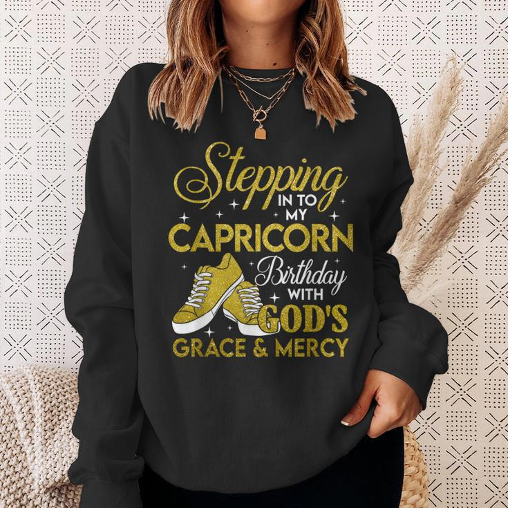 Stepping Into My Capricorn Birthday With God Grace And Mercy Sweatshirt Gifts for Her