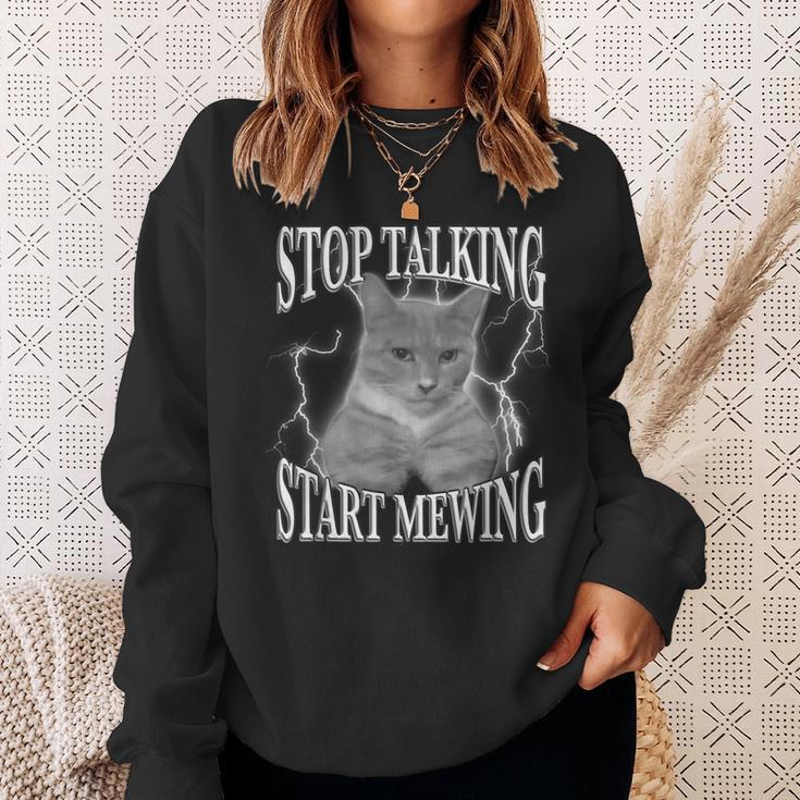 Stop Talking Start Mewing Looksmaxing Meme Cat Trendy Sweatshirt ...