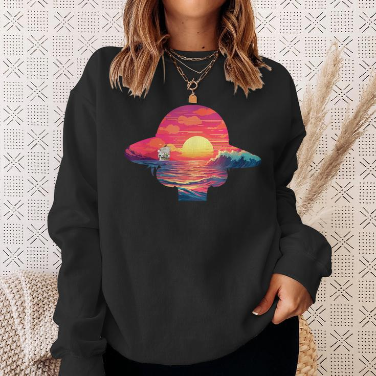 Straw Hat Sunset Pirate Ship Custom Anime Style Sweatshirt Gifts for Her
