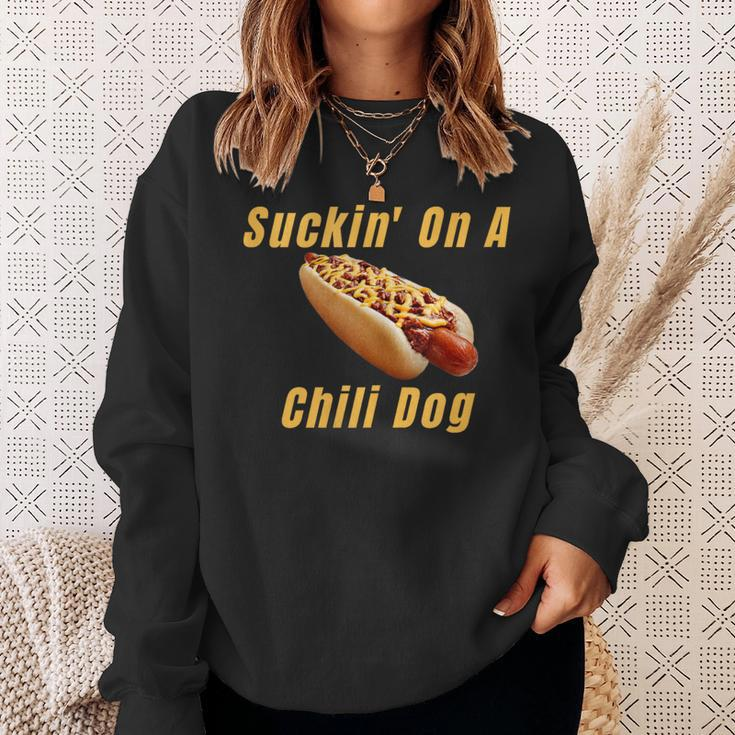 Suckin' On A Chili Dog Detroit Michigan Hot Dog Sweatshirt Gifts for Her