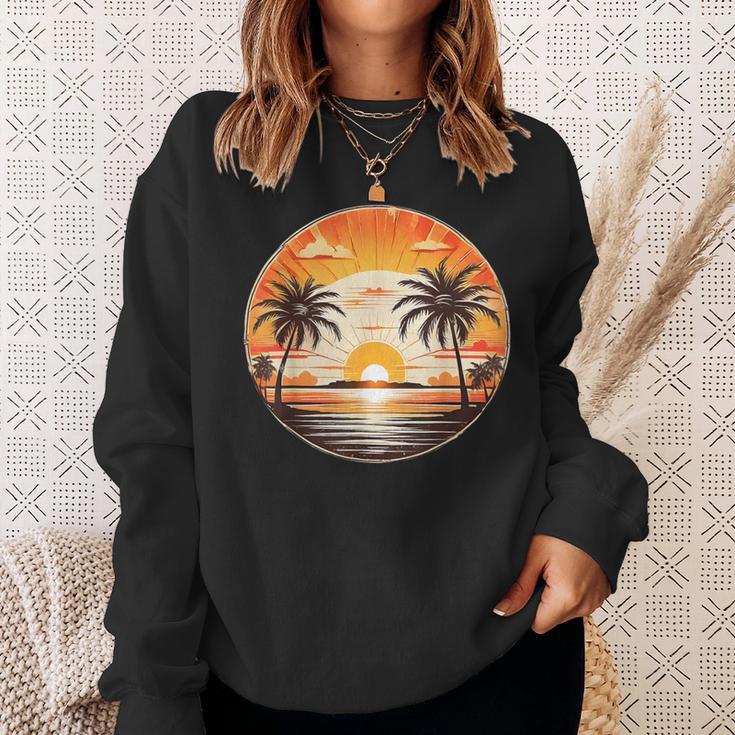 Summer Retros Vintage Sunset Palm-Trees Sea Beach Cute Scene Sweatshirt Gifts for Her