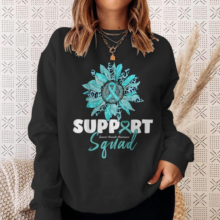 Support Squad Sexual Assault Awareness Month Teal Ribbon Sweatshirt Gifts for Her