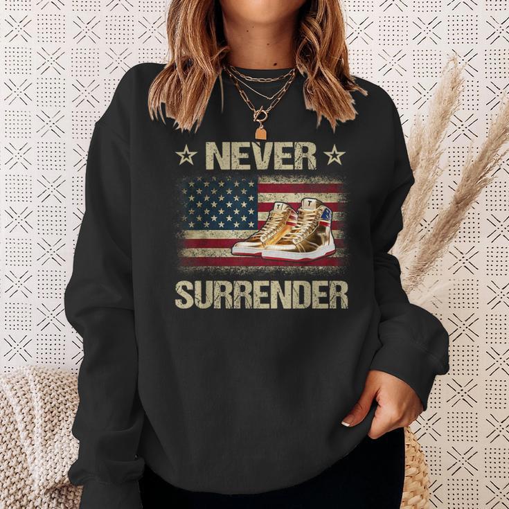 Never Surrender Gold Sneakers Pro Trump 2024 Sweatshirt Gifts for Her