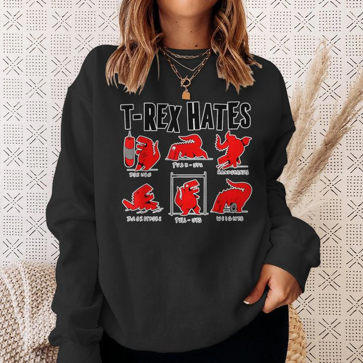 T-Rex Hates Boxing Push Ups Pull Ups Back Stroke Weights Sweatshirt Gifts for Her