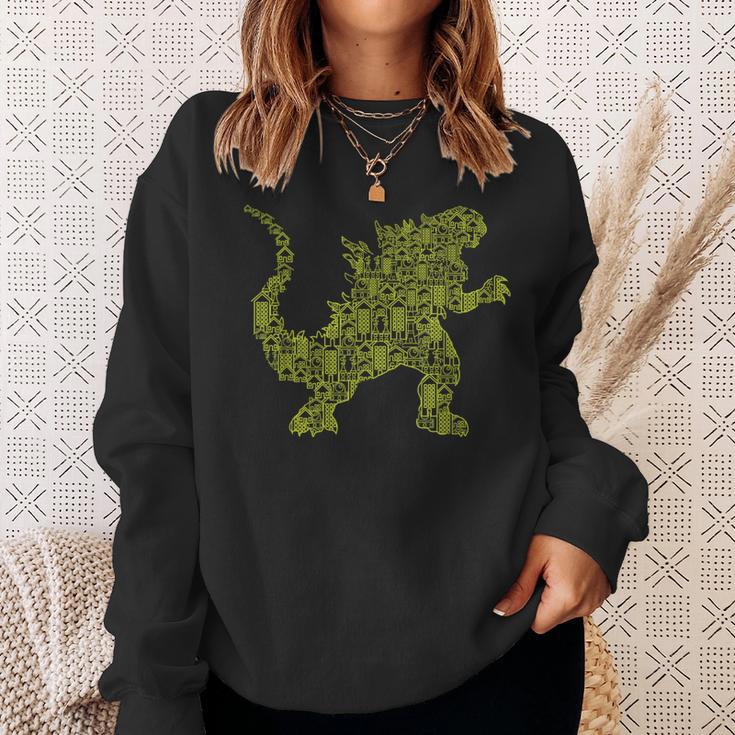 T-Rex Monster Kaiju Robot City Giant Dinosaur Sweatshirt Gifts for Her