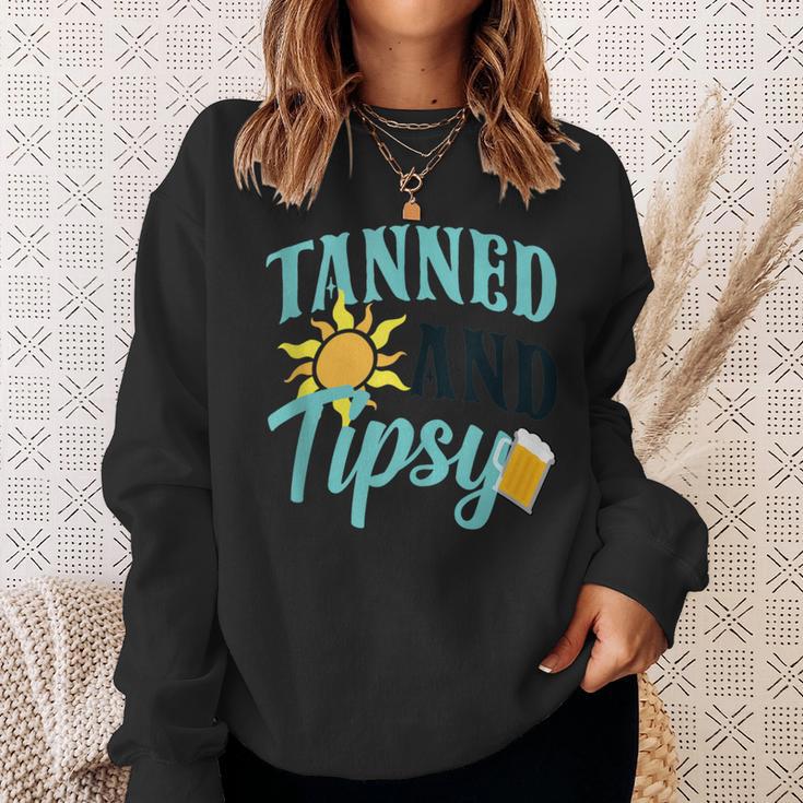 Tanned And Tipsy Vacation Quote Sweatshirt Gifts for Her