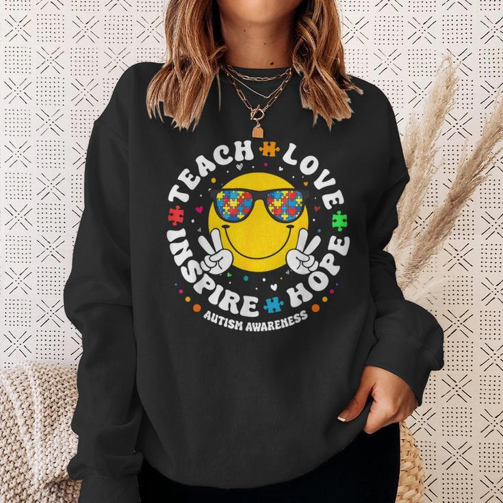 Teach Hope Love Inspire Autism Awareness For Teachers Sweatshirt Gifts for Her