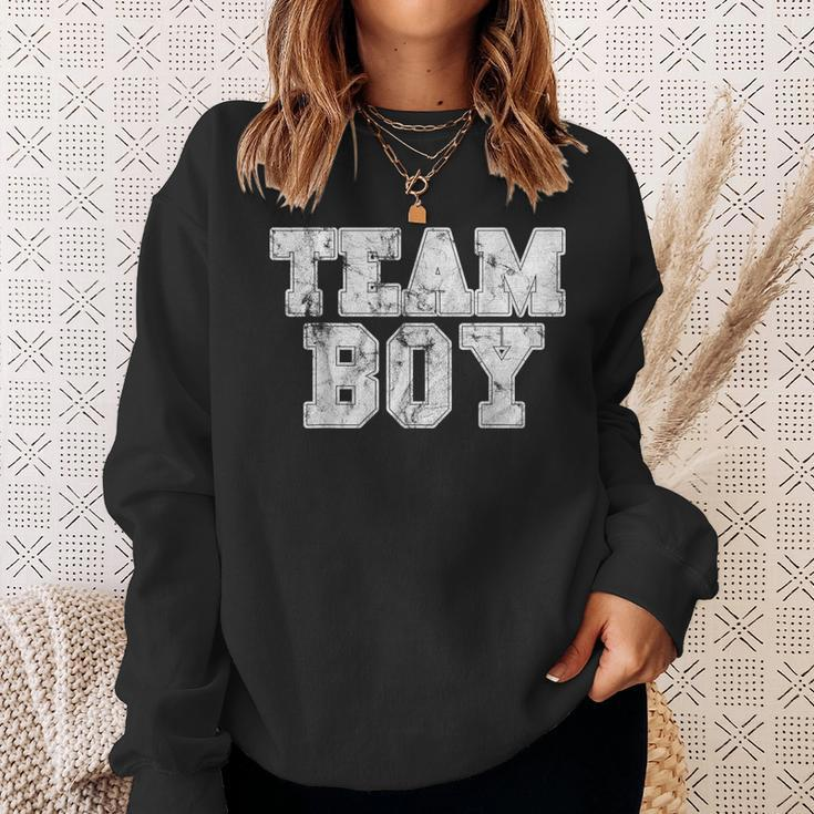 Team Boy Blue Gender Reveal Baby Shower Distressed Sweatshirt Gifts for Her