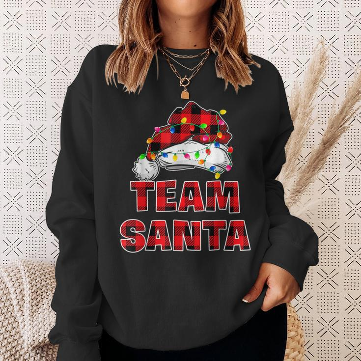 Team Santa Red Plaid Claus Hat Matching Family Christmas Sweatshirt Gifts for Her