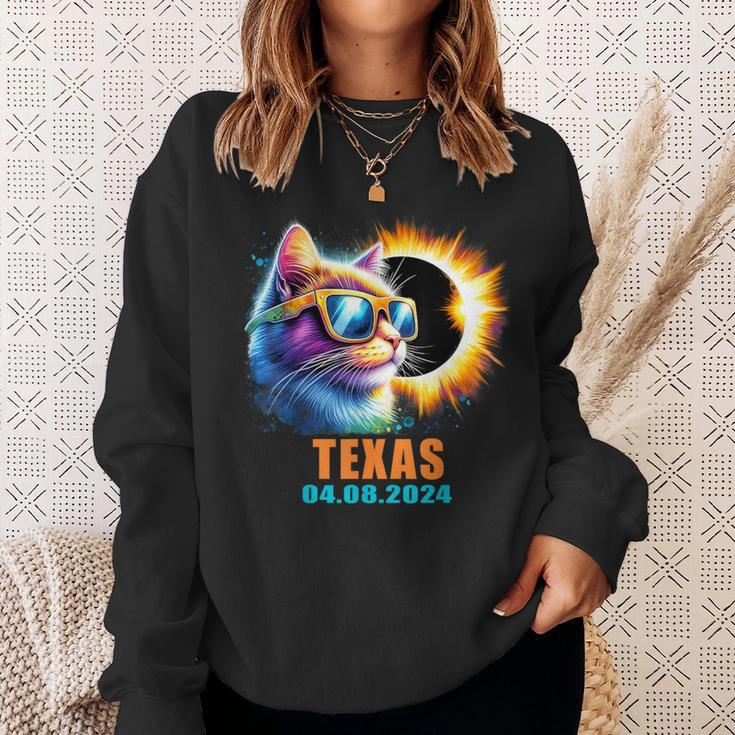 Texas Total Solar Eclipse 2024 Cat Solar Eclipse Glasses Sweatshirt Gifts for Her