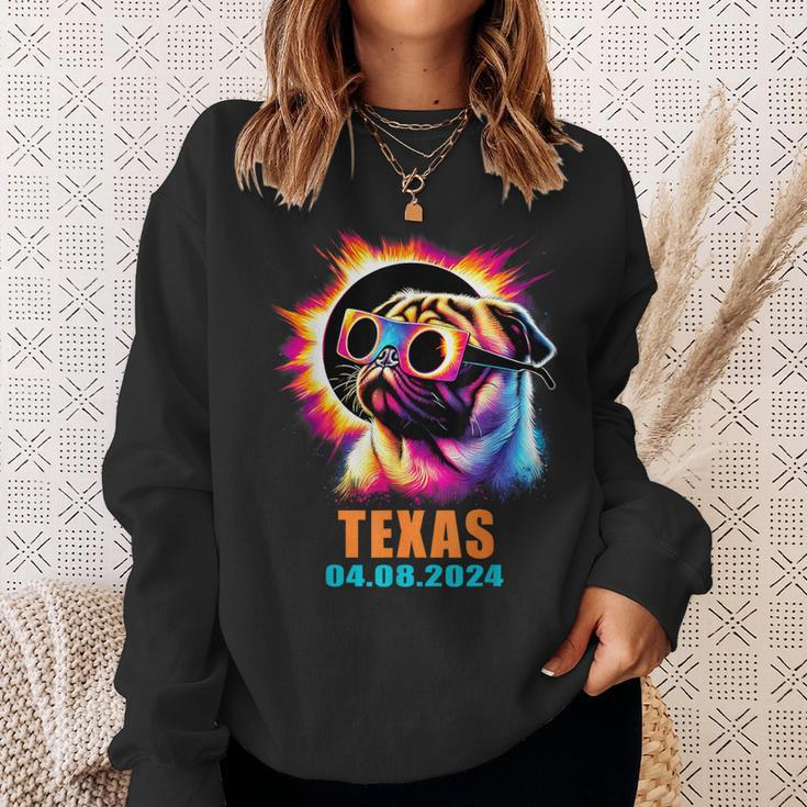 Texas Total Solar Eclipse 2024 Pug Dog With Glasses Sweatshirt Gifts for Her