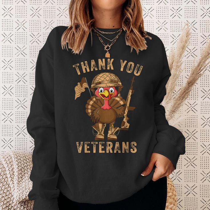 Thanksgiving Veteran Turkey Us Flag Thank You Veterans Sweatshirt Gifts for Her