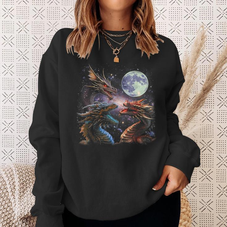 Three Dragon Starry Night Dragon Animal Howling At The Moon Sweatshirt Gifts for Her
