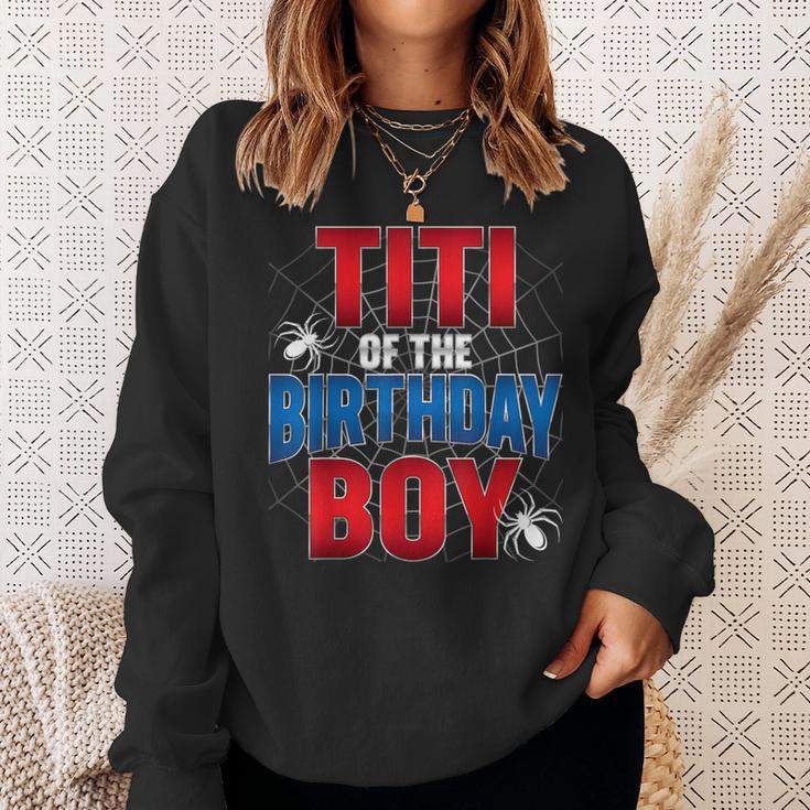 Titi Of Birthday Boy Costume Spider Web Birthday Party Sweatshirt Gifts for Her