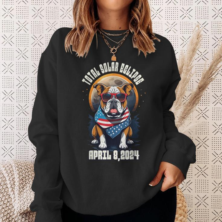 Total Solar Eclipse 2024 Frenchie Bulldog Dad Usa Flag Sweatshirt Gifts for Her