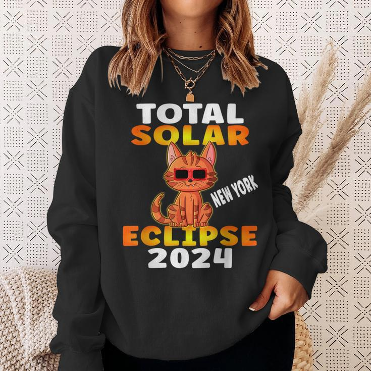 Total Solar Eclipse 2024 New York Tabby Cat Wearing Glasses Sweatshirt Gifts for Her