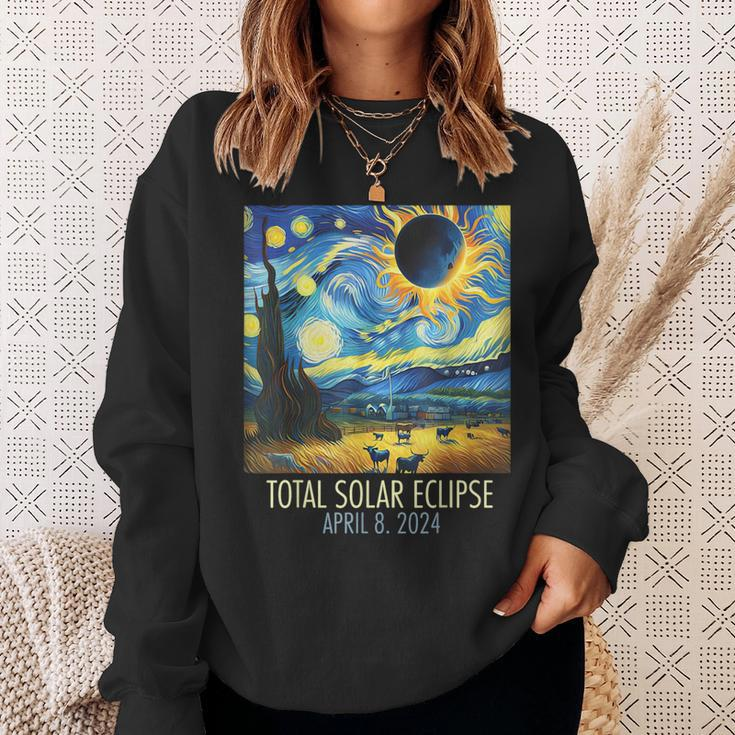 Total Solar Eclipse 2024 Starry Night Painting Van Gogh Sweatshirt Gifts for Her