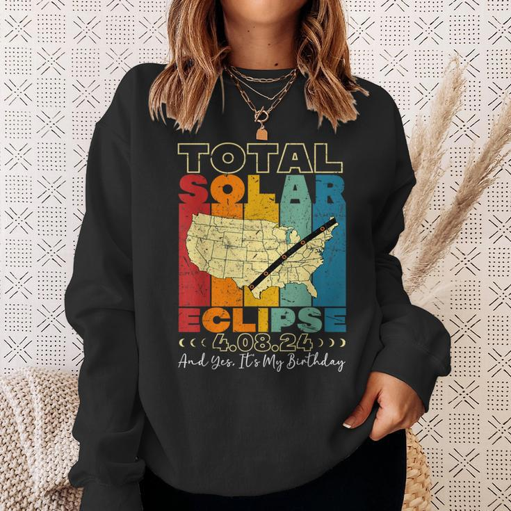 Total Solar Eclipse 2024 Yes It's My Birthday Retro Vintage Sweatshirt Gifts for Her