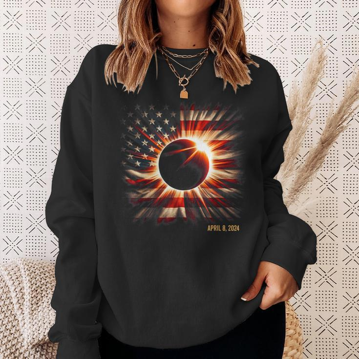 Totality 2024 American Flag Total Solar Eclipse Sweatshirt Gifts for Her