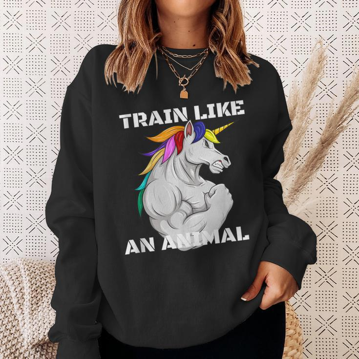 Train Like An Animal Unicorn Weightlifting Muscle Fitness Sweatshirt Gifts for Her