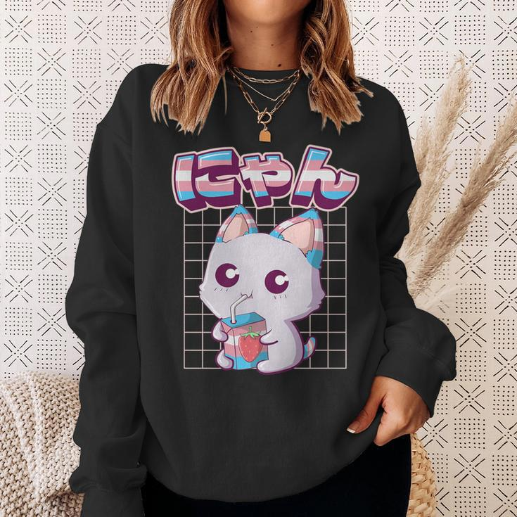 Transgender Pride Kawaii Cat Strawberry Milk Trans Flag Sweatshirt Gifts for Her
