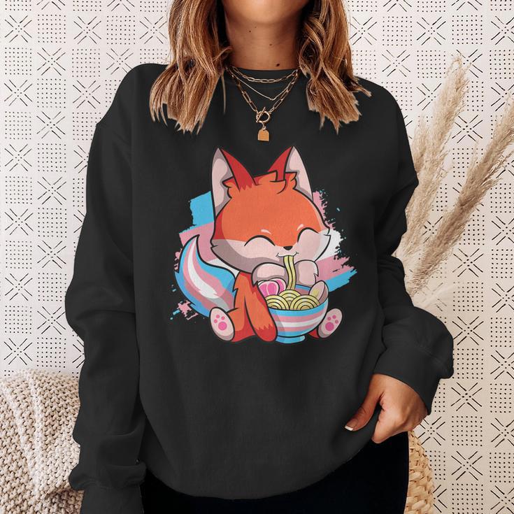 Transgender Pride Kawaii Fox Ramen Noodles Trans Flag Sweatshirt Gifts for Her