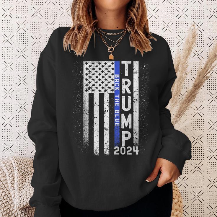 Trump 2024 Back The Blue American Flag Blue Line 4Th Of July Sweatshirt Gifts for Her