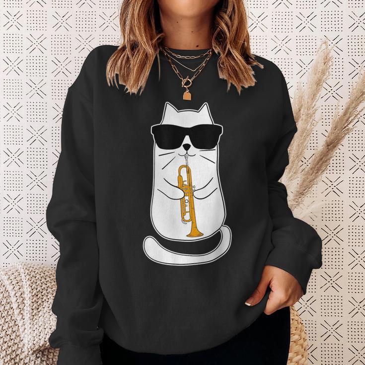 Trumpet Cat Trumpet Player Sweatshirt Gifts for Her