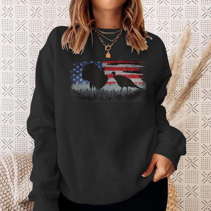 Turkey Hunter Fun Turkey Hunting Patriotic Usa Flag Sweatshirt Gifts for Her