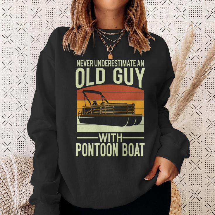 Never Underestimate An Old Guy With A Pontoon Boat Captain Sweatshirt Gifts for Her