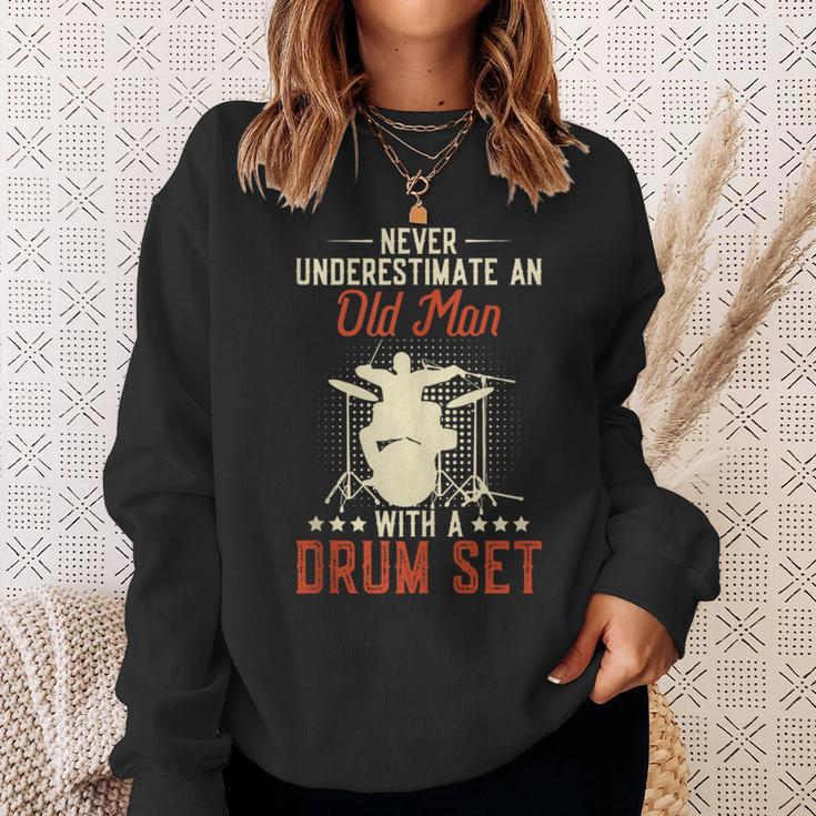 Never Underestimate An Old Man With A Drum Set Retro Vintage Sweatshirt Gifts for Her