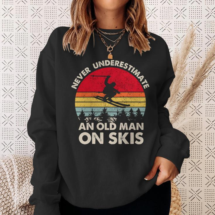 Never Underestimate An Old Man On Skis Retro Skier Sweatshirt Gifts for Her
