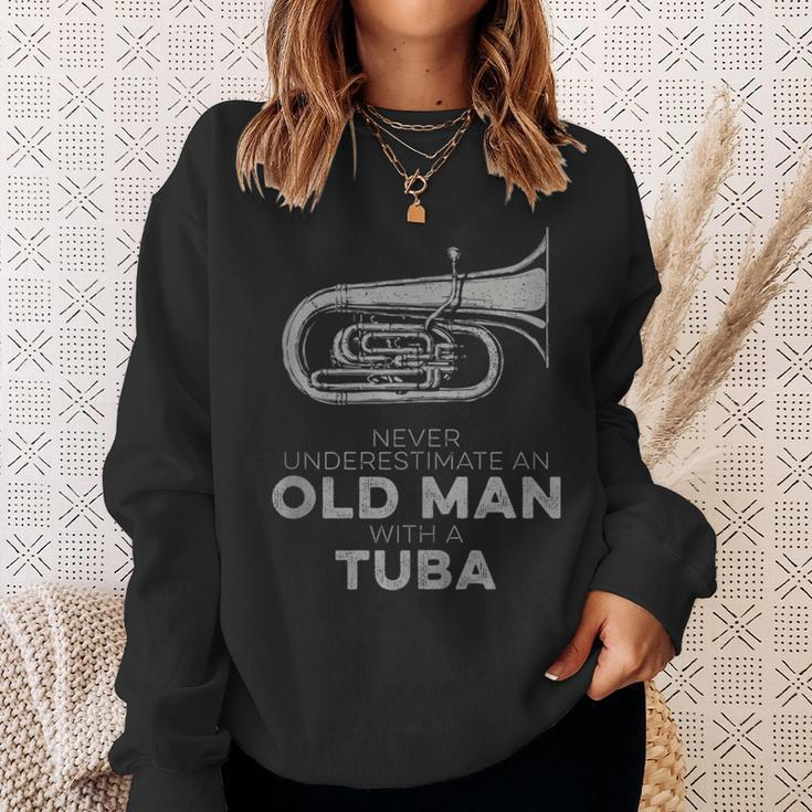 Never Underestimate An Old Man With A Tuba Vintage Novelty Sweatshirt Gifts for Her