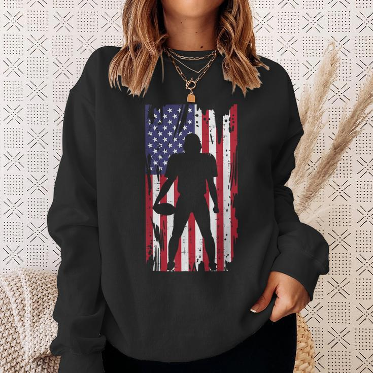 Us Flag American Football Player Silhouette Vintage Patriot Sweatshirt Gifts for Her
