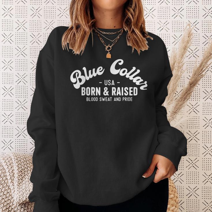 Usa Patriotic Blue Collar Blood Sweat & Pride Blue Collar Sweatshirt Gifts for Her