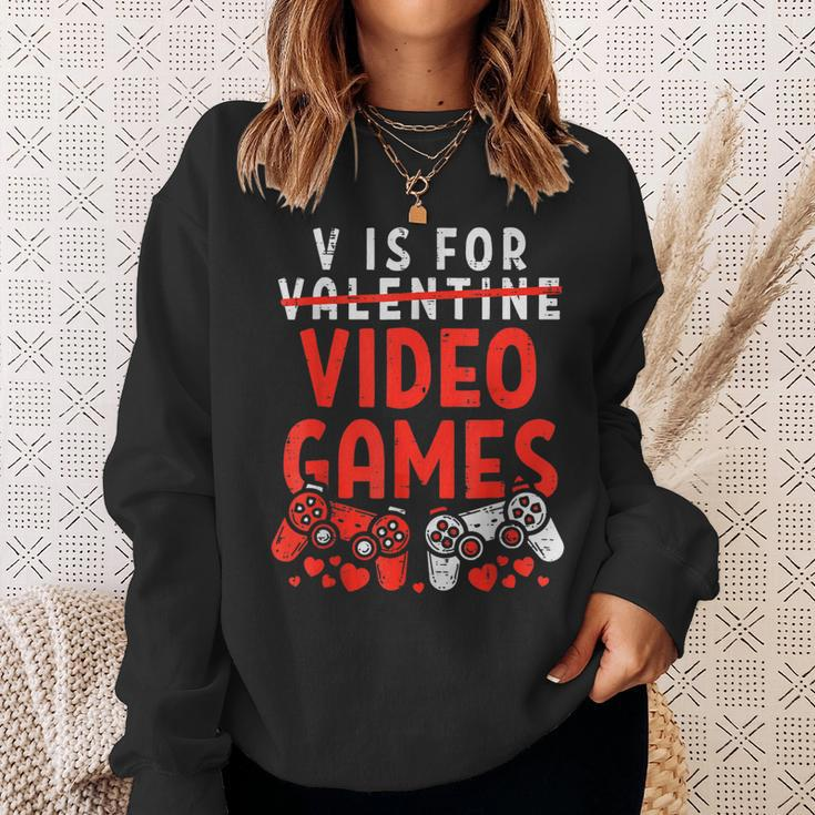 V Is For Video Games Valentine Gamer Valentines Day Boy Sweatshirt Gifts for Her