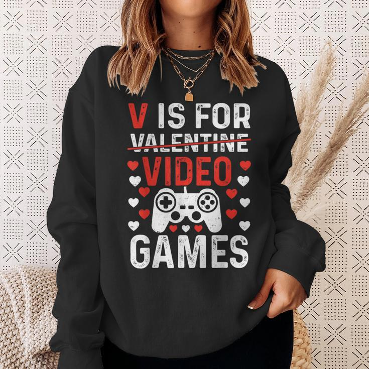 V Is For Video Games Valentines Day Video Gamer Boy Men Sweatshirt Gifts for Her
