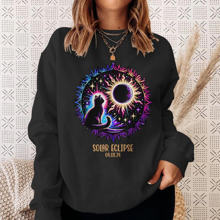 View Totality April 8 2024 Astronomy Cat Lover Solar Eclipse Sweatshirt Gifts for Her