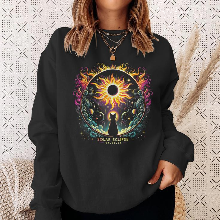 View Totality April 8 2024 Solar Eclipse Cat Lover Astronomy Sweatshirt Gifts for Her