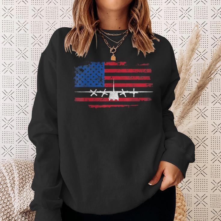 Vintage American Flag C-130 Military Plane Pilot Sweatshirt Gifts for Her