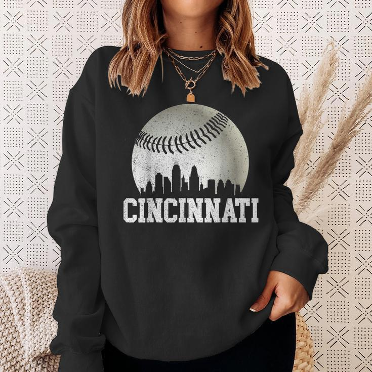 Vintage Cincinnati Skyline City Baseball Met At Gameday Sweatshirt Gifts for Her