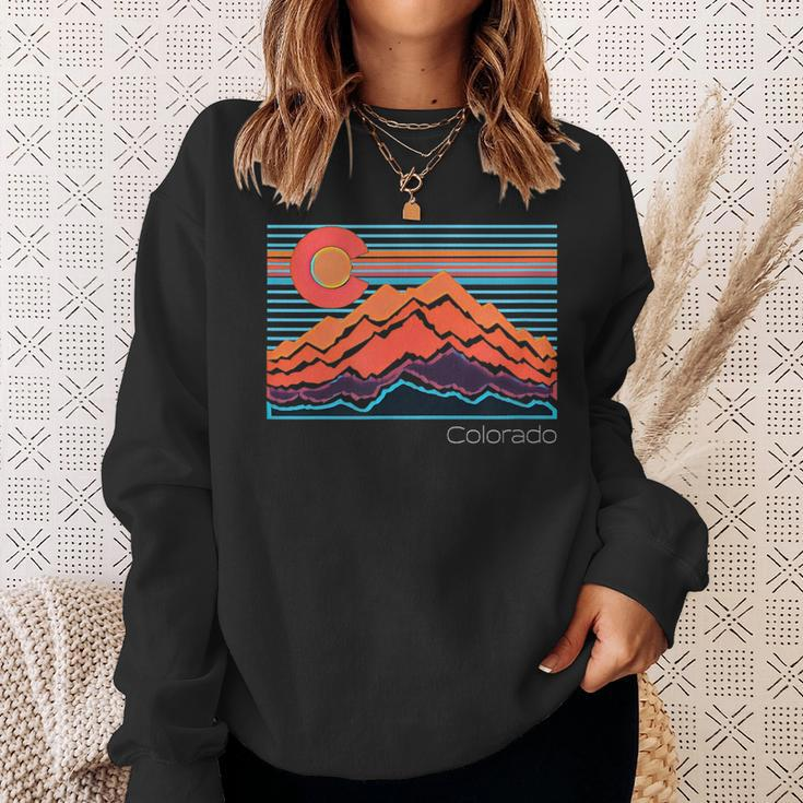 Vintage Colorado Mountain Landscape And Flag Graphic Sweatshirt Gifts for Her