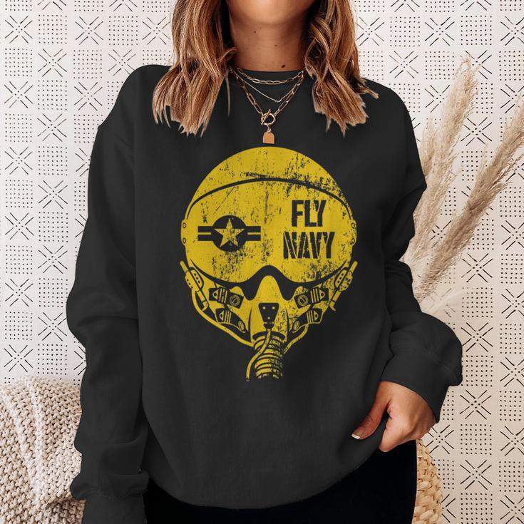 Vintage Distressed Navy Aviation Pilot Helmet Sweatshirt Gifts for Her