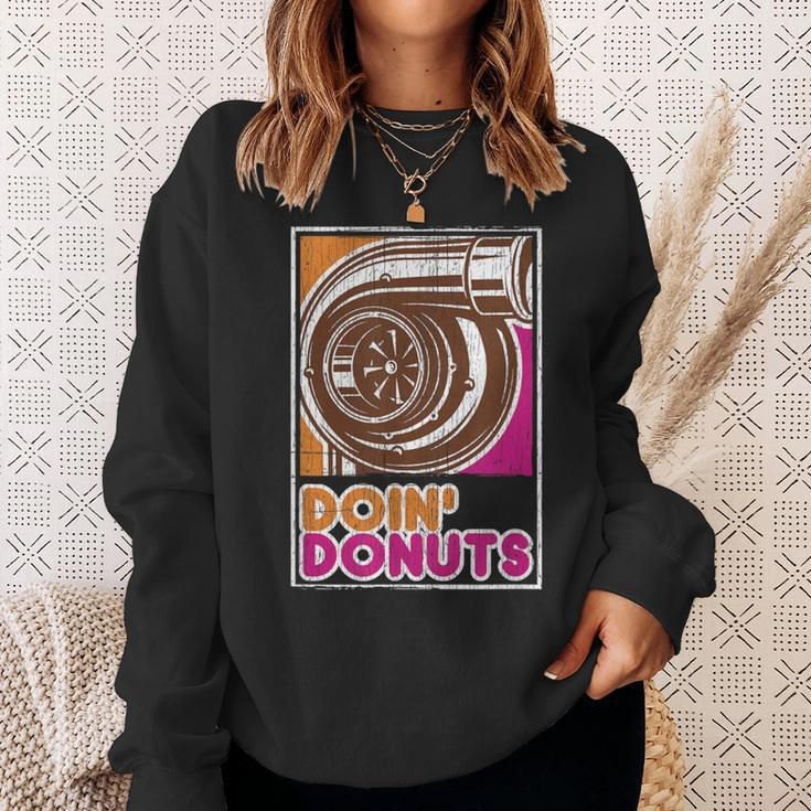 Vintage Doin' Donuts Car Enthusiast Sweatshirt Gifts for Her