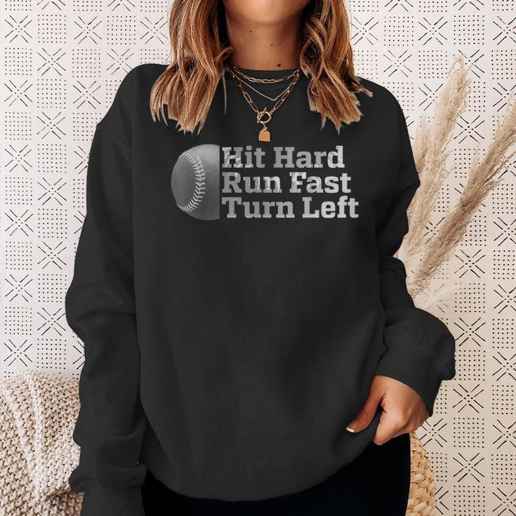 Vintage Hit Hard Run Fast Turn Left Baseball Sport Sweatshirt Gifts for Her