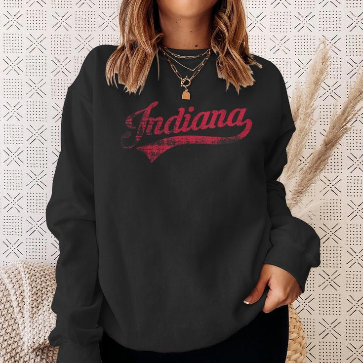 Vintage Indiana Hoosier State Distressed Pride Apparel Sweatshirt Gifts for Her